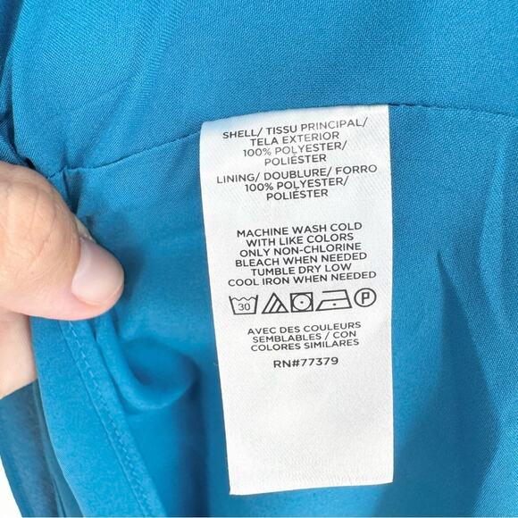 NWT* Ann Taylor Pleated Belted Button Front Cap Sleeve Dress Royal Blue Size 18 - Picture 14 of 15